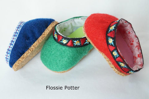 Flossie Potter Shoes Wool Felt Clogs 18" Doll Clothes Pattern Pixie Faire