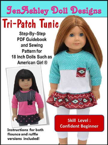 Jen Ashley Doll Designs 18 Inch Modern Tri-Patch Tunic 18" Doll Clothes Pattern Pixie Faire