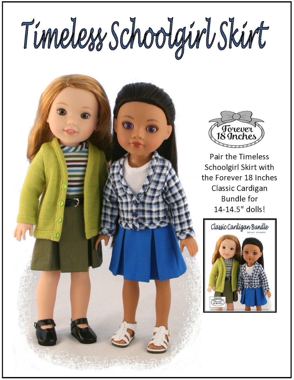 Forever 18 Inches WellieWishers Timeless Schoolgirl Skirt 13-14.5" Doll Clothes Pattern Pixie Faire