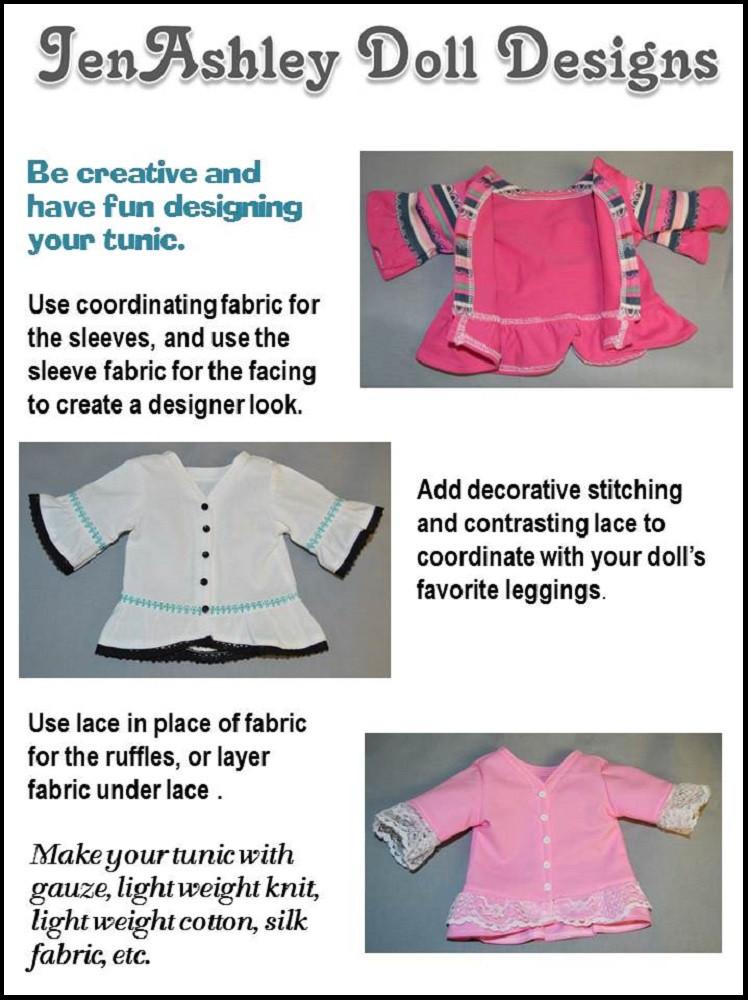Jen Ashley Doll Designs 18 Inch Modern Design Your Own Trendy Tunic 18" Doll Clothes Pattern Pixie Faire