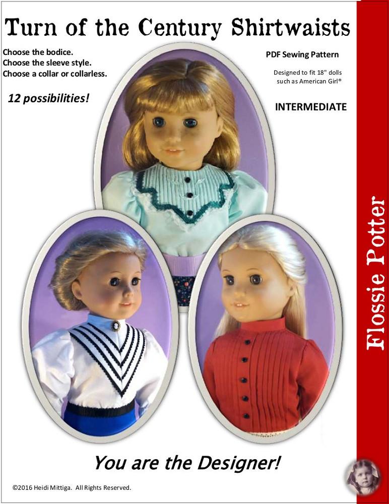 Flossie Potter Turn of The Century Shirtwaists Doll Clothes Pattern 18 inch American Girl Dolls