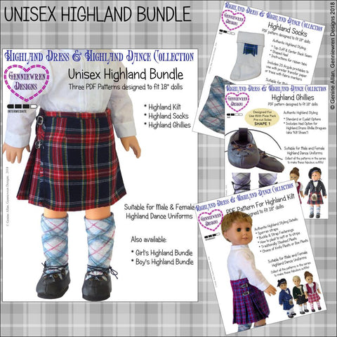 Genniewren 18 Inch Modern Unisex Highland Bundle 18" Doll Clothes Pattern Pixie Faire