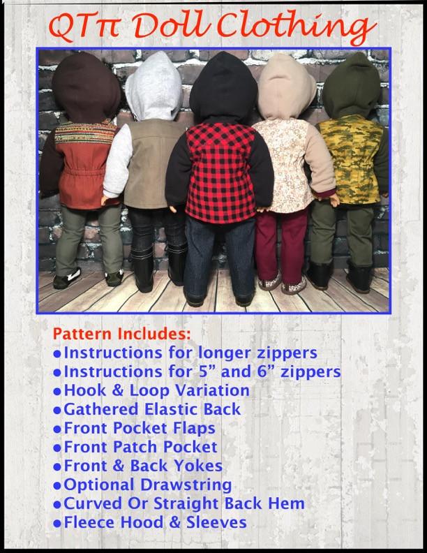QTπ Doll Clothing 18 Inch Modern Utility Jacket 18" Doll Clothes Pattern Pixie Faire