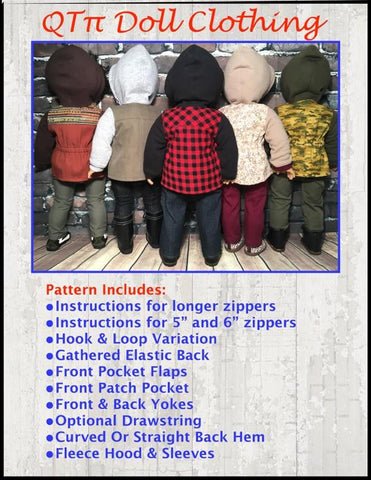 QTπ Doll Clothing 18 Inch Modern Utility Jacket 18" Doll Clothes Pattern Pixie Faire