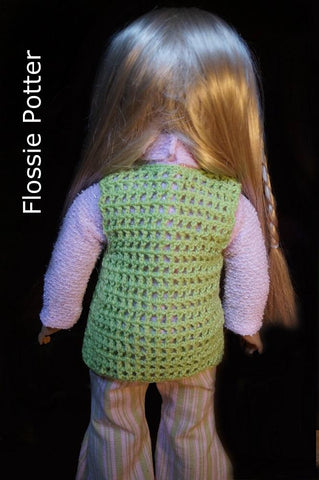 Flossie Potter Crochet 1970s Winging-It Crocheted Vest 18” Doll Crochet Pattern Pixie Faire