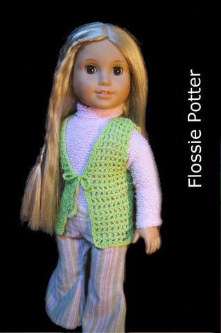 Flossie Potter Crochet 1970s Winging-It Crocheted Vest 18” Doll Crochet Pattern Pixie Faire