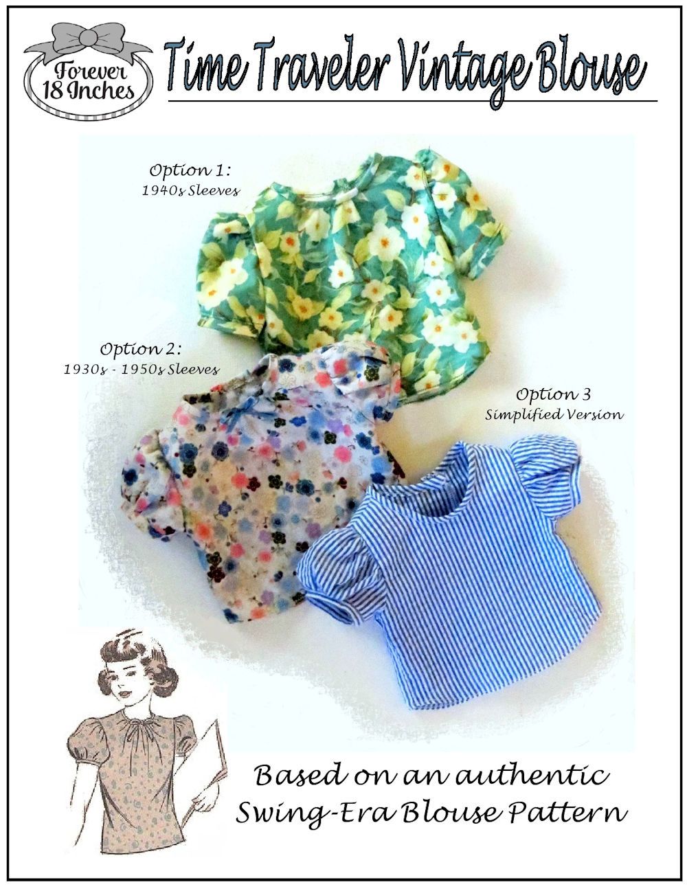 Forever 18 Inches 18 Inch Historical Time Traveler Vintage Blouse 18" Doll Clothes Pattern Pixie Faire