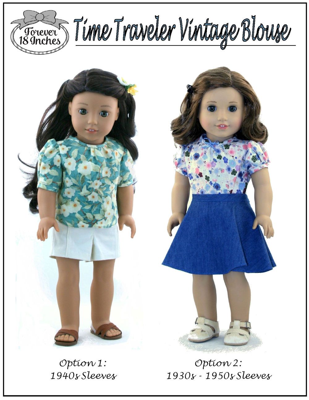 Forever 18 Inches 18 Inch Historical Time Traveler Vintage Blouse 18" Doll Clothes Pattern Pixie Faire