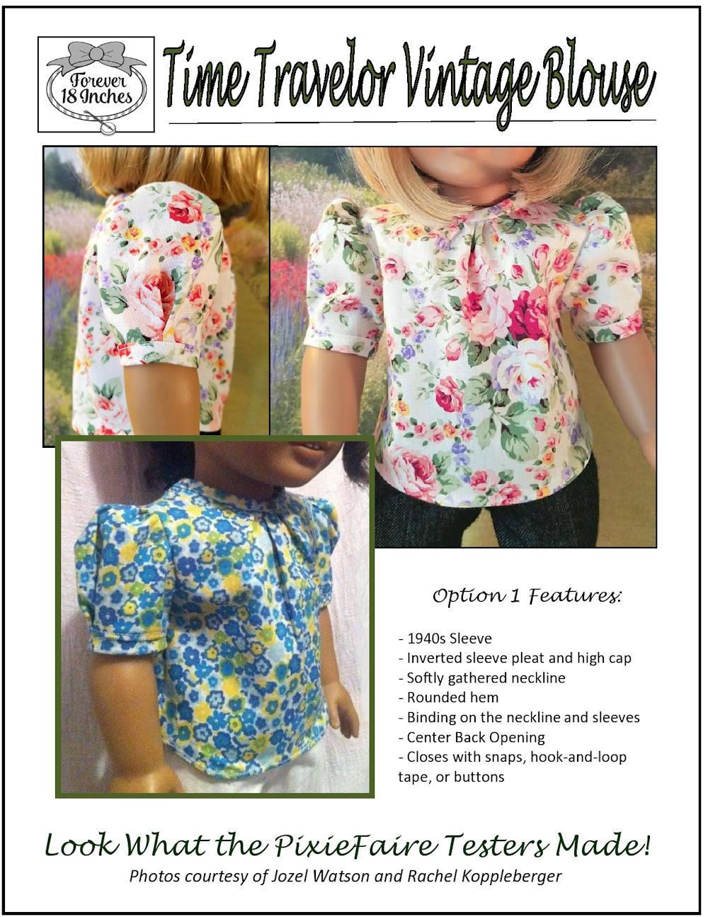 Forever 18 Inches 18 Inch Historical Time Traveler Vintage Blouse & Playsuit Skirt Bundle 18" Doll Clothes Pattern Pixie Faire