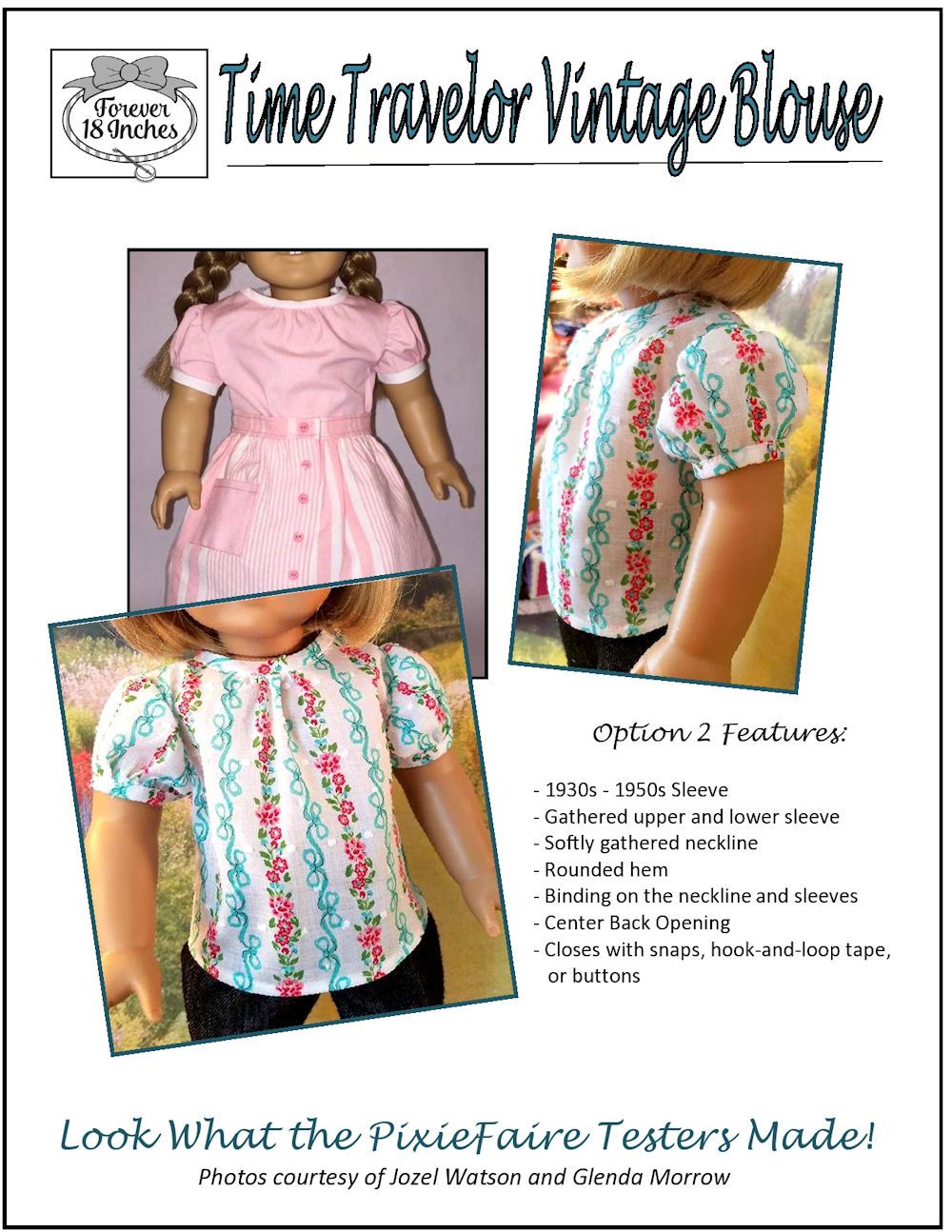 Forever 18 Inches 18 Inch Historical Time Traveler Vintage Blouse 18" Doll Clothes Pattern Pixie Faire