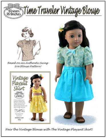 Forever 18 Inches 18 Inch Historical Time Traveler Vintage Blouse & Playsuit Skirt Bundle 18" Doll Clothes Pattern Pixie Faire