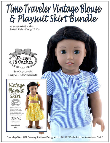 Forever 18 Inches 18 Inch Historical Time Traveler Vintage Blouse & Playsuit Skirt Bundle 18" Doll Clothes Pattern Pixie Faire