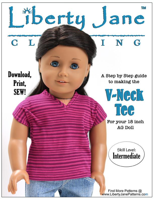 Liberty Jane 18 Inch Modern V-Neck Tee 18" Doll Clothes Pattern Pixie Faire