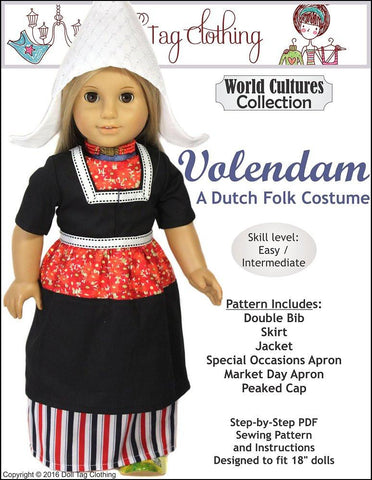 Doll Tag Clothing 18 Inch Historical Volendam: A Dutch Folk Costume 18" Doll Clothes Pixie Faire