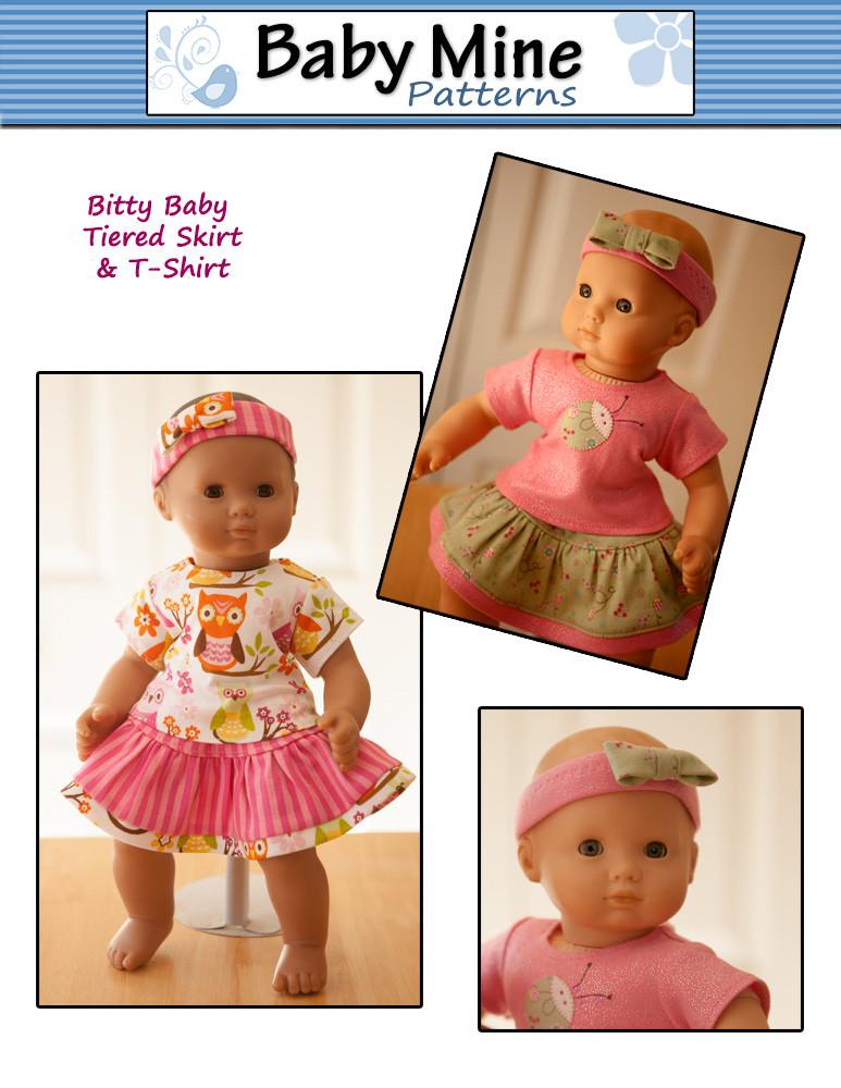 Baby Mine Bitty Baby/Twin Tiered Skirt & Tee Shirt 15" Baby Doll Clothes Pattern Pixie Faire