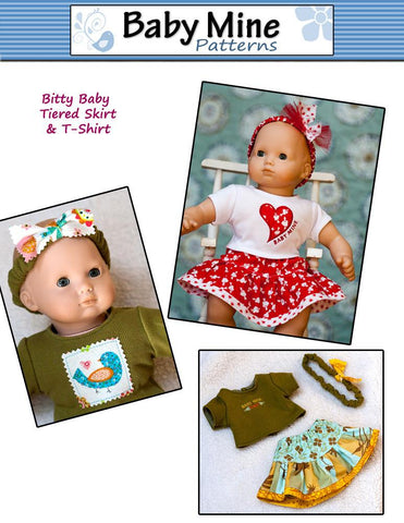Baby Mine Bitty Baby/Twin Tiered Skirt & Tee Shirt 15" Baby Doll Clothes Pattern Pixie Faire