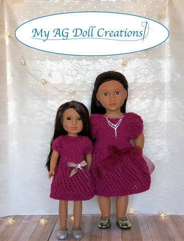 My AG Doll Creations WellieWishers Mita's Party Dress & Sweater Combo Knitting Pattern for 14-14.5" Dolls Pixie Faire