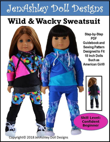 Jen Ashley Doll Designs 18 Inch Modern Wild & Wacky Sweatsuit 18" Doll Clothes Pattern Pixie Faire