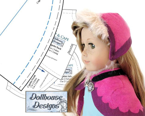 Dollhouse Designs 18 Inch Modern Nordic Winter Cape & Cap 18" Doll Clothes Pixie Faire