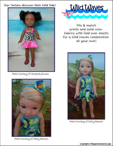 Peppermintsticks WellieWishers Wild Waves One-Piece Skirted Swimsuit 14.5" Doll Clothes Pattern Pixie Faire