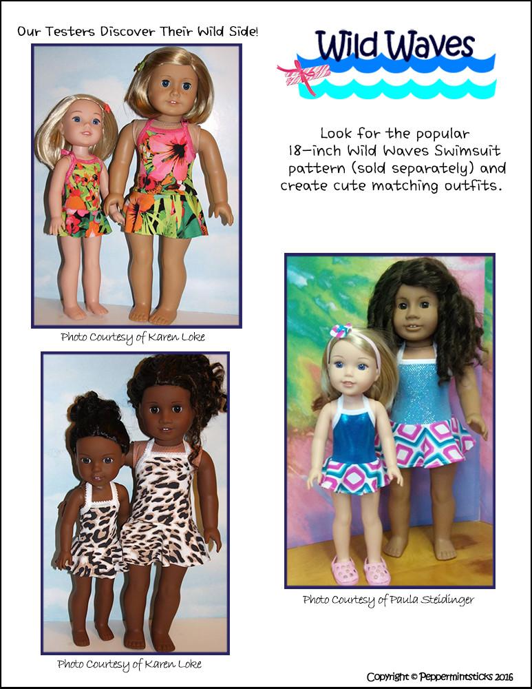 Peppermintsticks WellieWishers Wild Waves One-Piece Skirted Swimsuit 14.5" Doll Clothes Pattern Pixie Faire