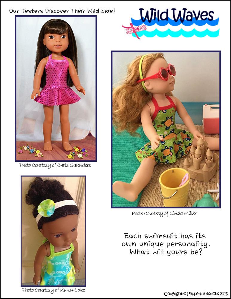 Peppermintsticks WellieWishers Wild Waves One-Piece Skirted Swimsuit 14.5" Doll Clothes Pattern Pixie Faire