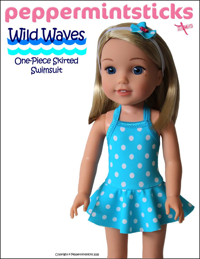 Peppermintsticks WellieWishers Wild Waves One-Piece Skirted Swimsuit 14.5" Doll Clothes Pattern Pixie Faire