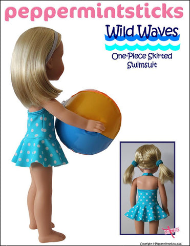 Peppermintsticks WellieWishers Wild Waves One-Piece Skirted Swimsuit 14.5" Doll Clothes Pattern Pixie Faire