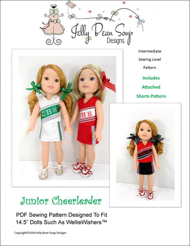 Jelly Bean Soup Designs WellieWishers Junior Cheerleader 14.5" Doll Clothes Pattern Pixie Faire