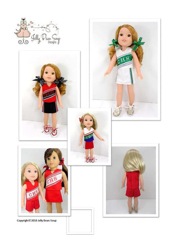 Jelly Bean Soup Designs WellieWishers Junior Cheerleader 14.5" Doll Clothes Pattern Pixie Faire