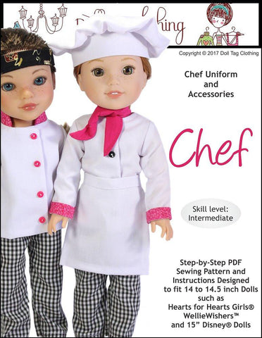 Doll Tag Clothing WellieWishers Chef Uniform Pattern for 14 to 14.5 Inch Dolls Pixie Faire