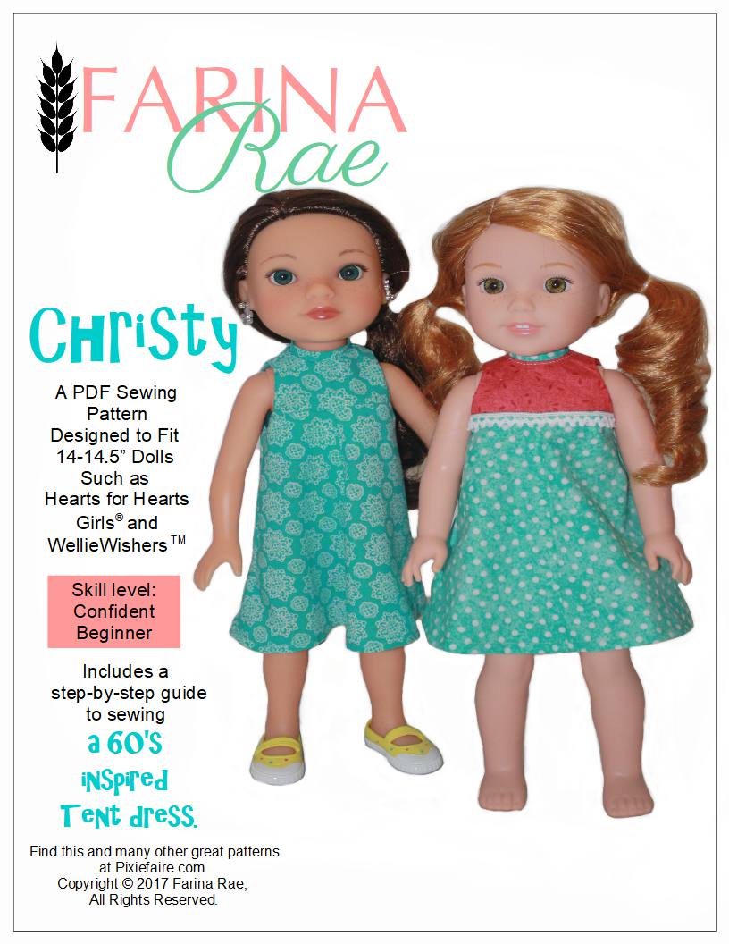 Farina Rae WellieWishers Christy Dress 14-14.5" Doll Clothes Pattern Pixie Faire