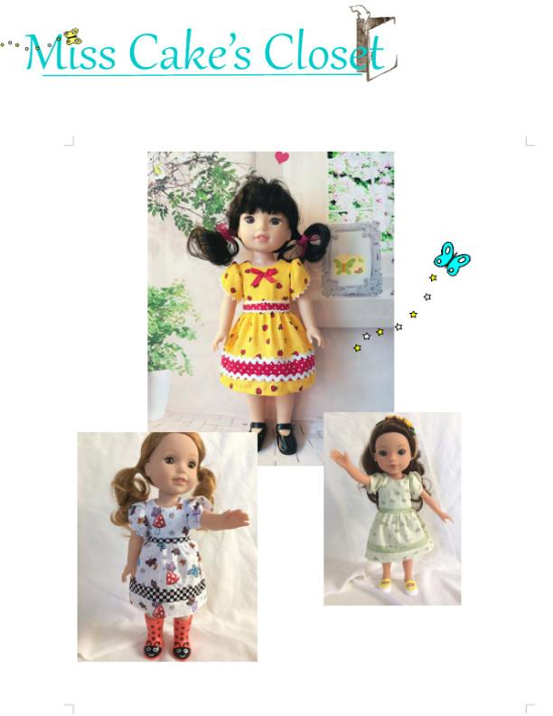 Miss Cake's Closet WellieWishers 1960's Contrasting Bands School Dress 14-14.5" Doll Clothes Pattern Pixie Faire