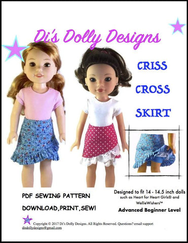 Di's Dolly Designs WellieWishers Criss Cross Skirt 14-14.5" Doll Clothes Pattern Pixie Faire