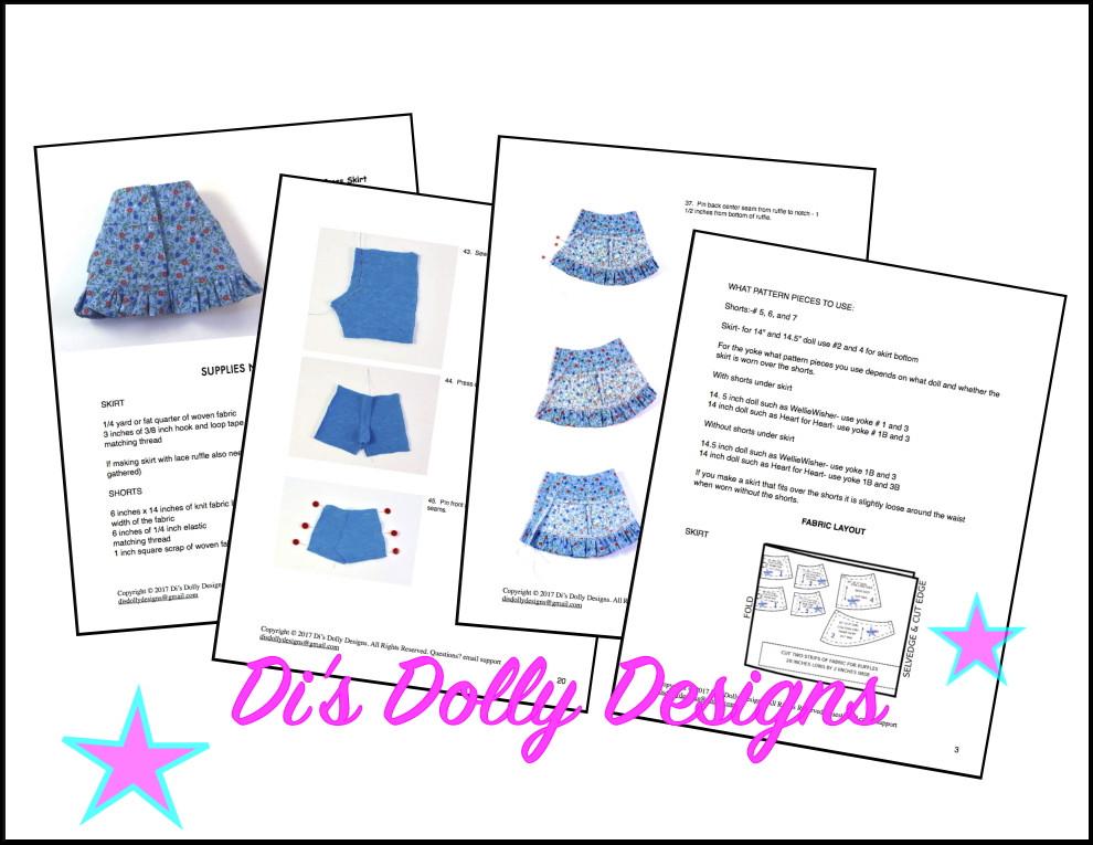 Di's Dolly Designs WellieWishers Criss Cross Skirt 14-14.5" Doll Clothes Pattern Pixie Faire