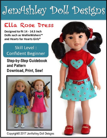 Jen Ashley Doll Designs WellieWishers Ella Rose Dress Pattern for 14-14.5 Inch Dolls Pixie Faire