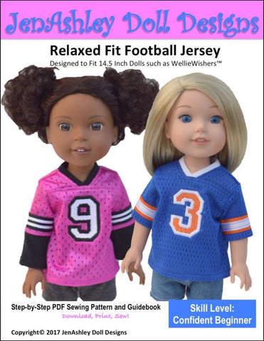 Jen Ashley Doll Designs WellieWishers Relaxed Fit Football Jersey 14.5" Doll Clothes Pattern Pixie Faire