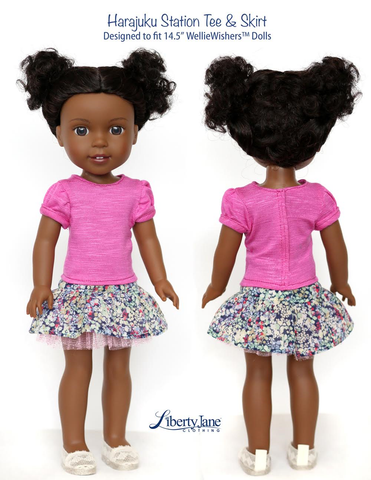 Liberty Jane WellieWishers Harajuku Station Tee and Skirt 14.5 Inch Doll Clothes Pattern Pixie Faire