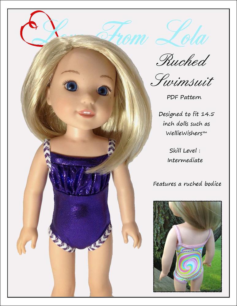 Love From Lola WellieWishers Ruched Swimsuit 14.5" Doll Clothes Pattern Pixie Faire