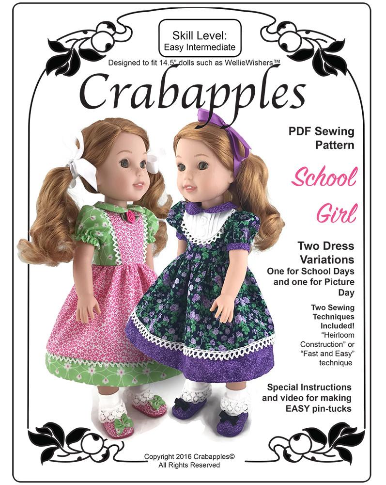 Crabapples School Girl Dresses 13 14.5 Inch Doll Clothes PDF Pattern Download