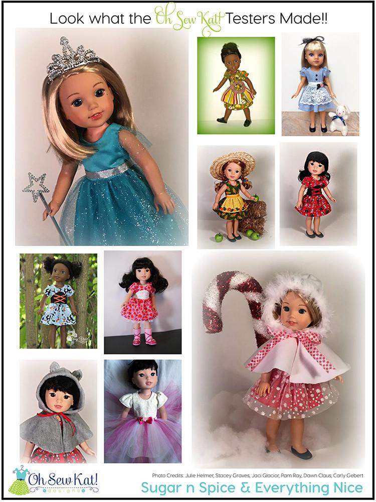 Oh Sew Kat WellieWishers Sugar n Spice & Everything Nice Dress & Pinafore with Dress Up Accessories 14.5" Doll Clothes Pattern Pixie Faire