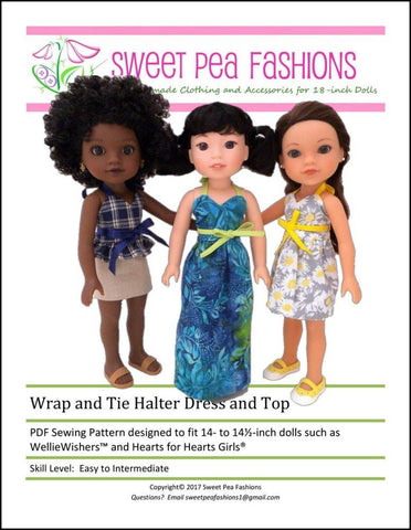 Sweet Pea Fashions WellieWishers Wrap & Tie Halter Dress and Top 14-14.5" Doll Clothes Pattern Pixie Faire