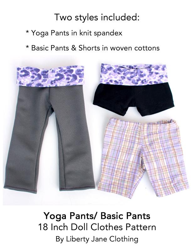 Liberty Jane 18 Inch Modern Yoga Pants and Basic Pants 18" Doll Clothes Pattern Pixie Faire